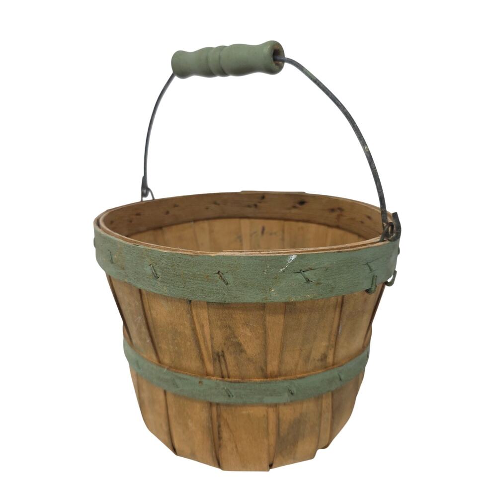 Vintage Wooden Splint Basket Primitive Farmhouse Berry Gathering Basket